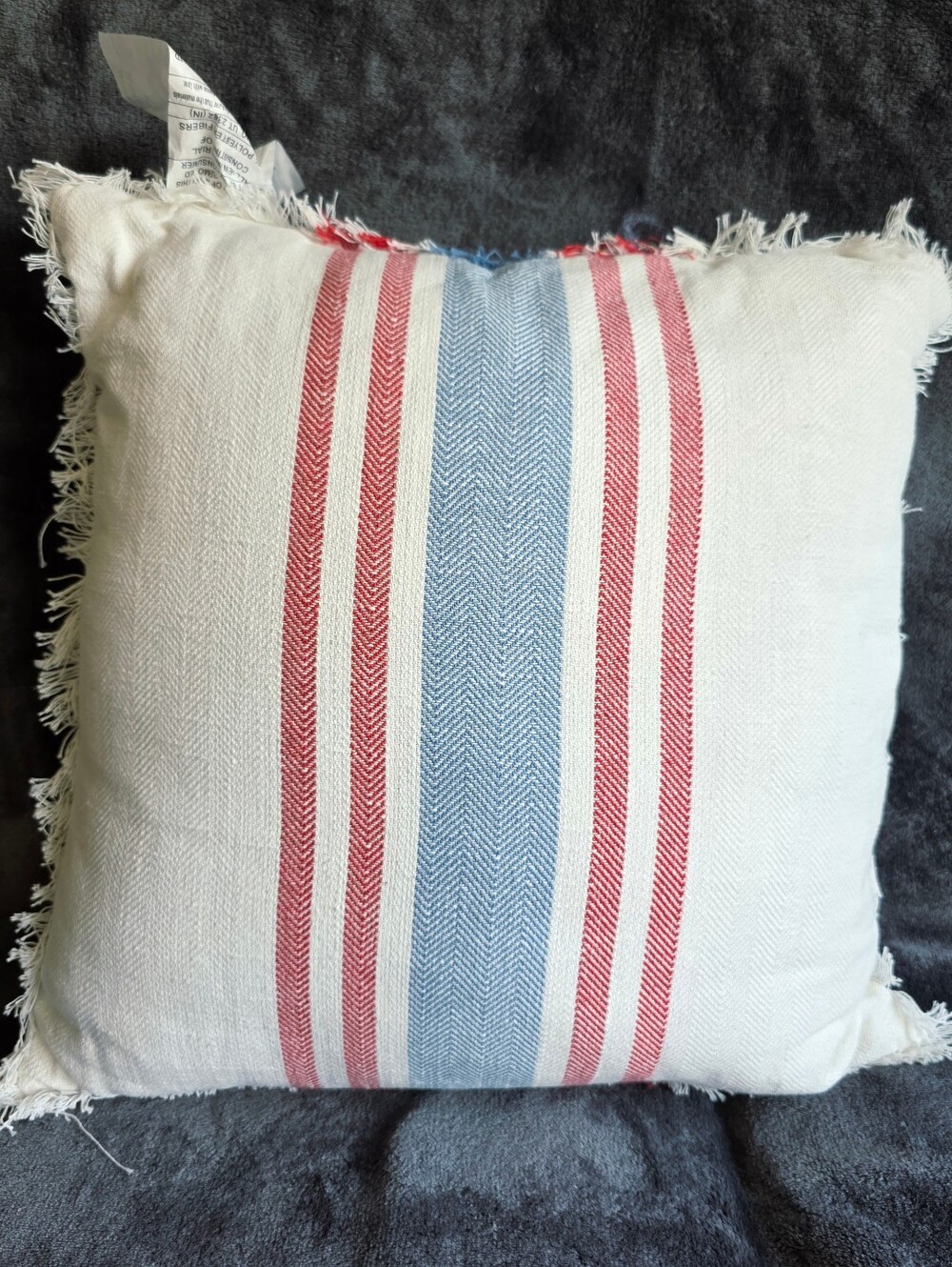 New Patriotic 18" White Striped Throw Pillow with Fringe 250th USA 2026 edition